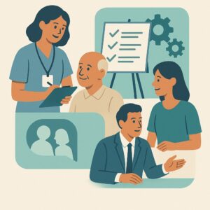 Eine Illustration bzw. Collage von Personen bei der Arbeit